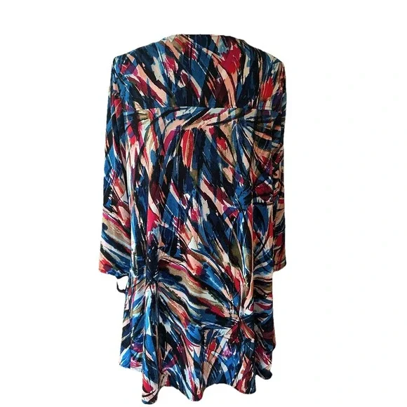 Women's 3/4 Sleeve Colorful Dress Zipper Front Open Flared Sleeves Artsy 22/24 - Picture 5 of 10